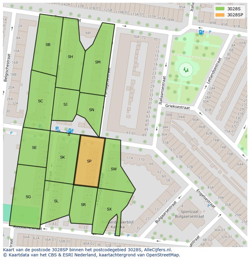 Afbeelding van het postcodegebied 3028 SP op de kaart.