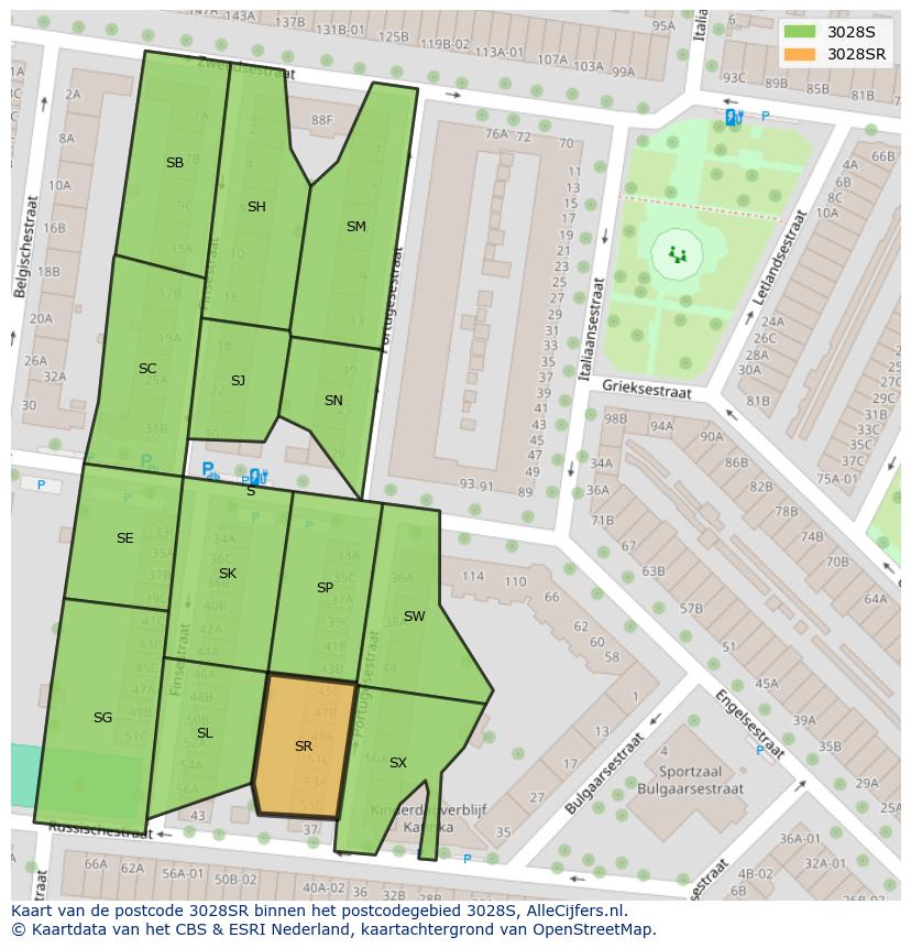 Afbeelding van het postcodegebied 3028 SR op de kaart.