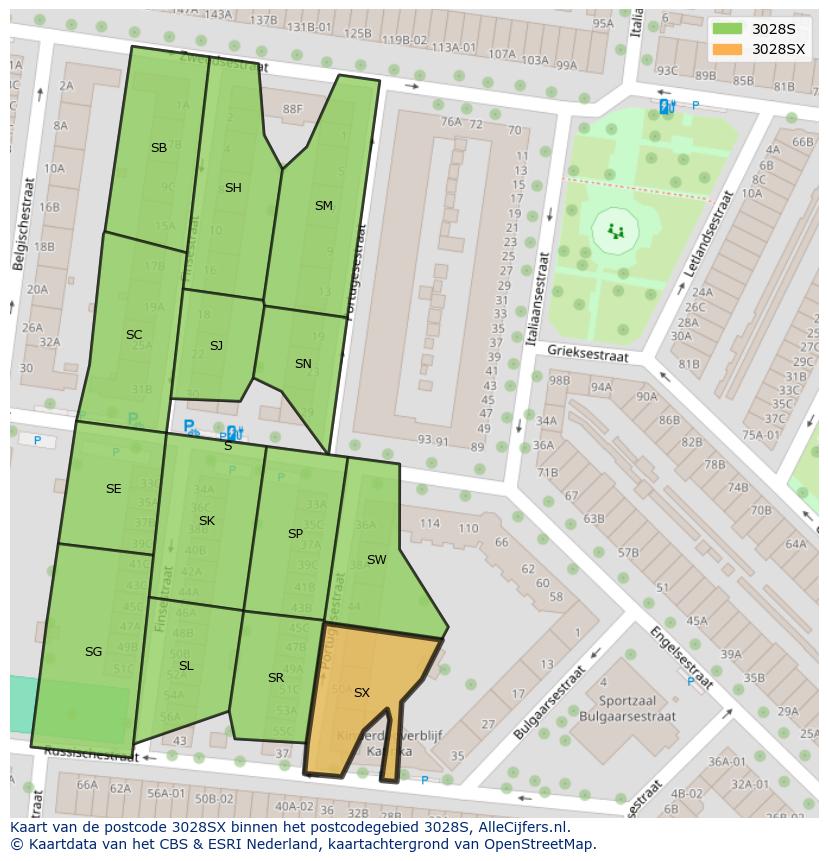 Afbeelding van het postcodegebied 3028 SX op de kaart.