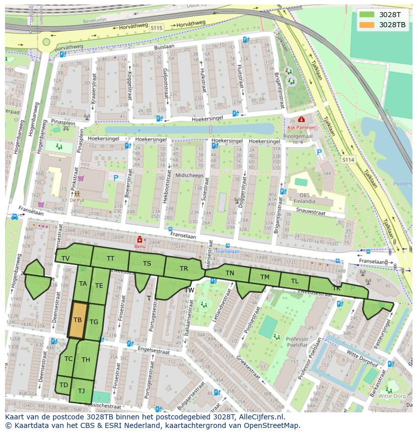 Afbeelding van het postcodegebied 3028 TB op de kaart.