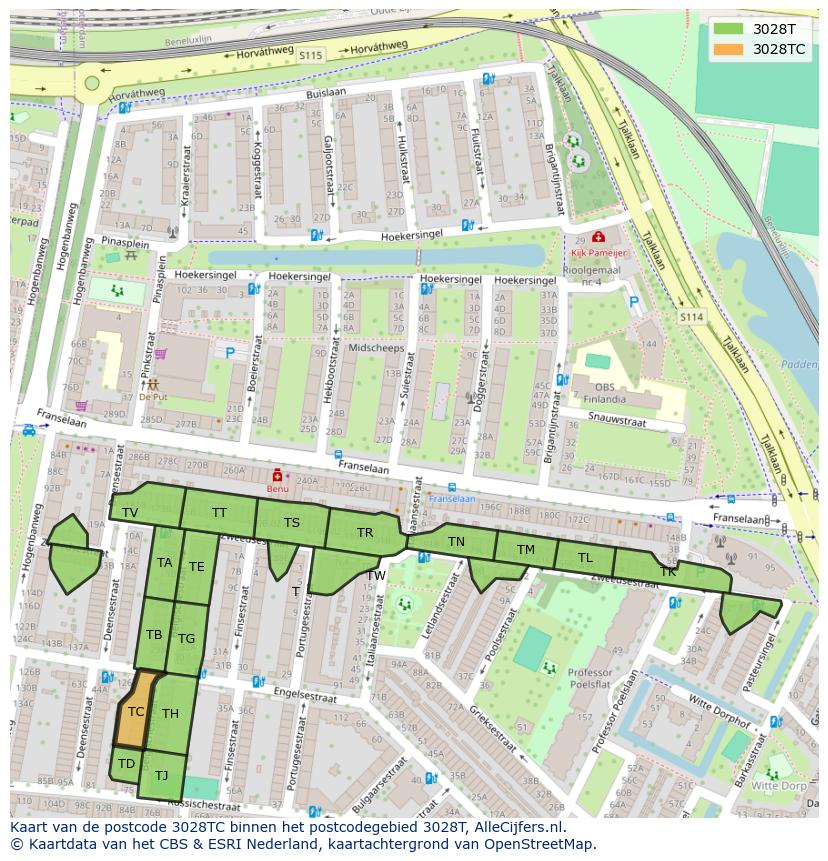 Afbeelding van het postcodegebied 3028 TC op de kaart.