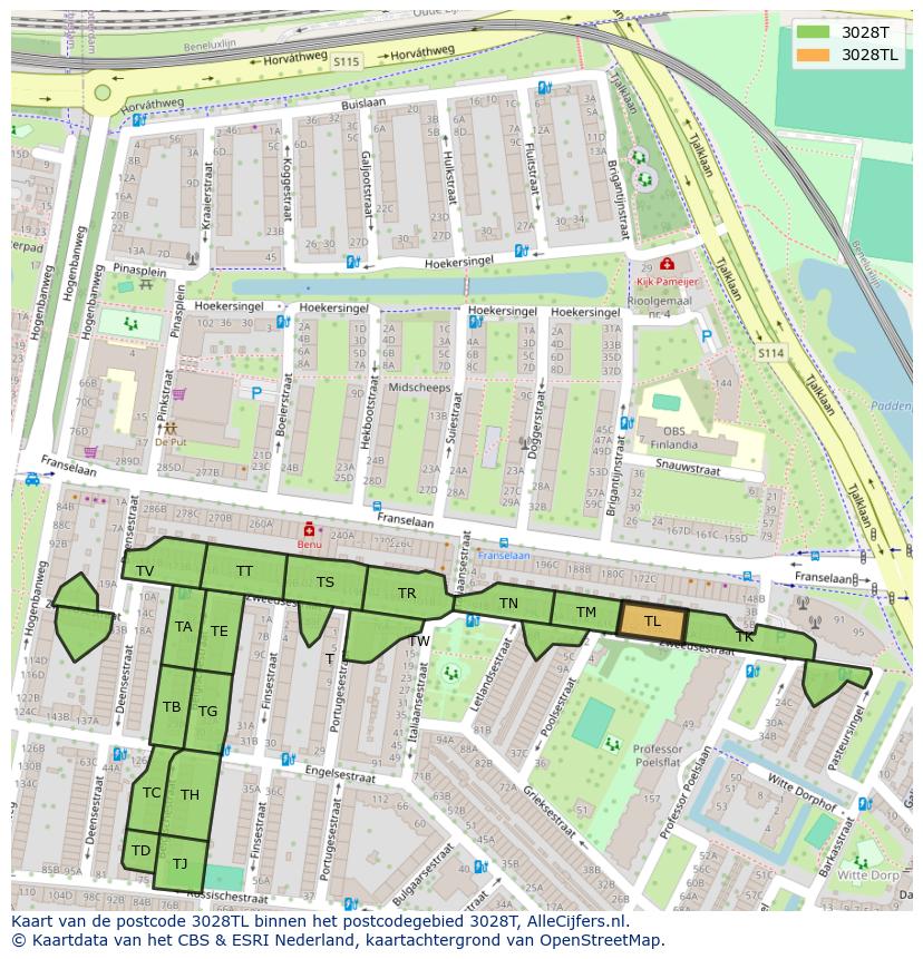 Afbeelding van het postcodegebied 3028 TL op de kaart.