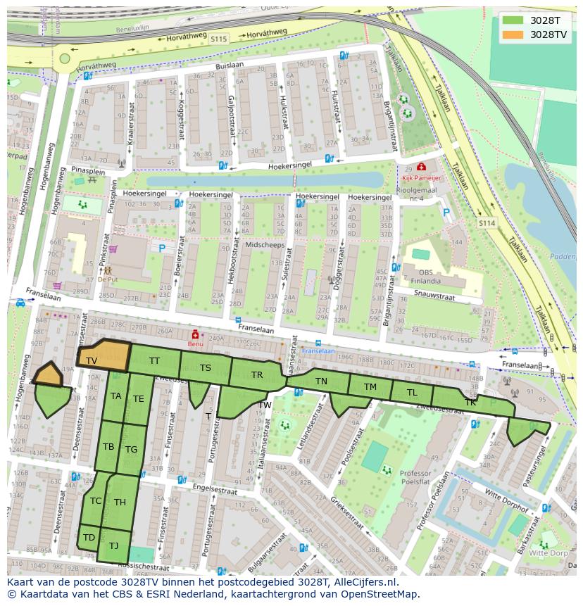 Afbeelding van het postcodegebied 3028 TV op de kaart.