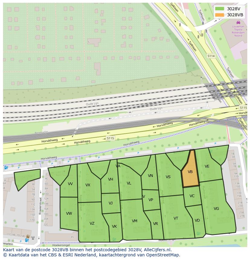 Afbeelding van het postcodegebied 3028 VB op de kaart.