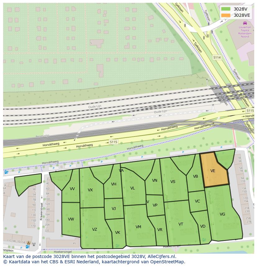 Afbeelding van het postcodegebied 3028 VE op de kaart.