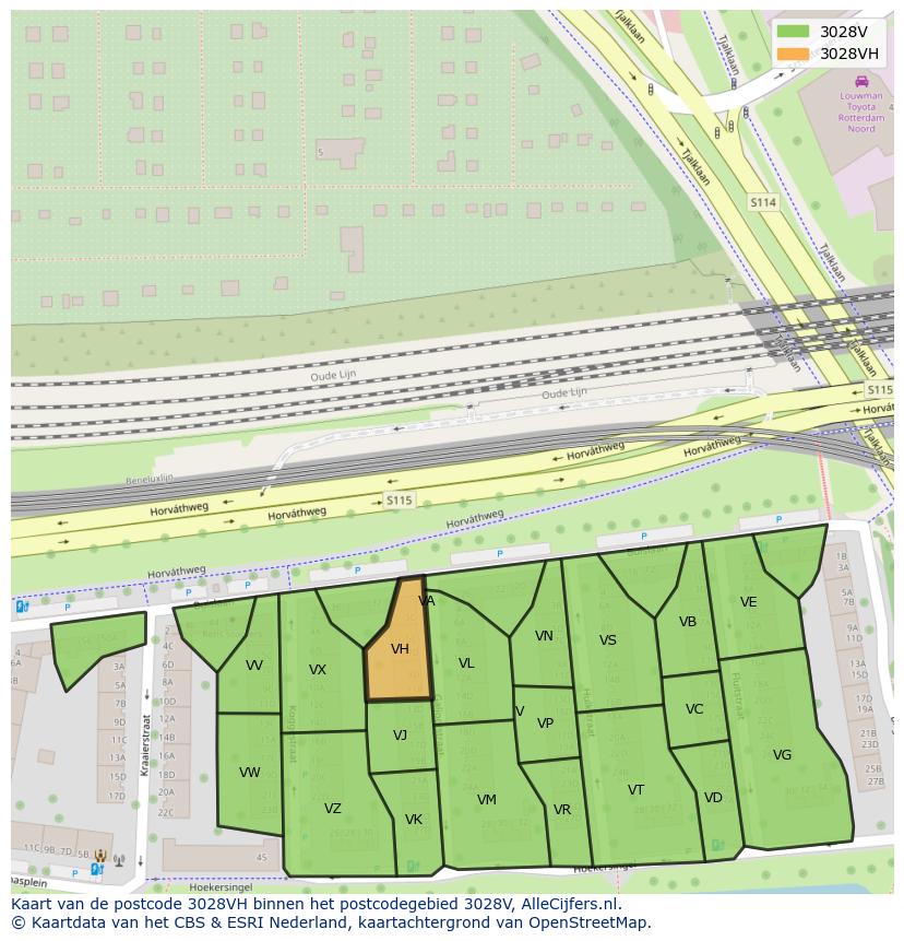 Afbeelding van het postcodegebied 3028 VH op de kaart.