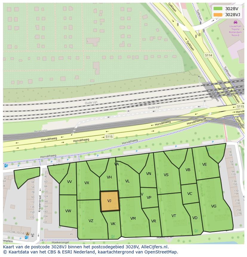 Afbeelding van het postcodegebied 3028 VJ op de kaart.