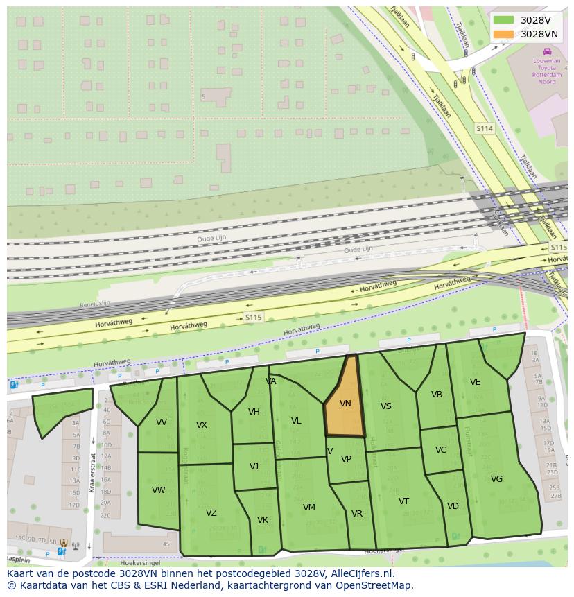 Afbeelding van het postcodegebied 3028 VN op de kaart.