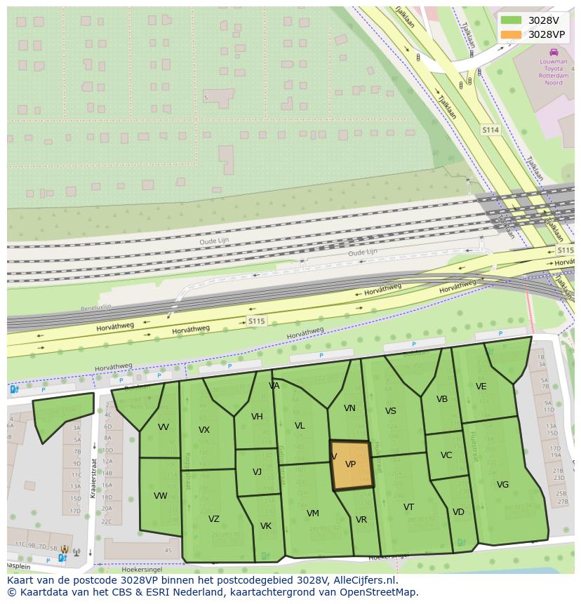 Afbeelding van het postcodegebied 3028 VP op de kaart.