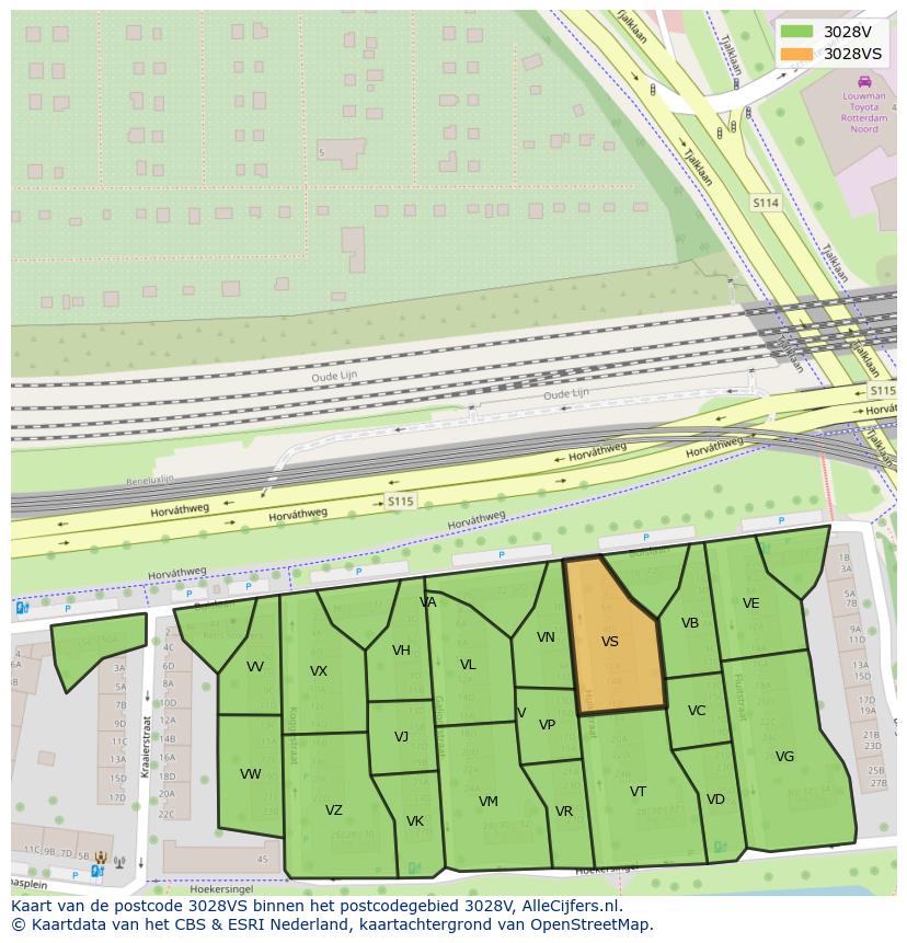 Afbeelding van het postcodegebied 3028 VS op de kaart.