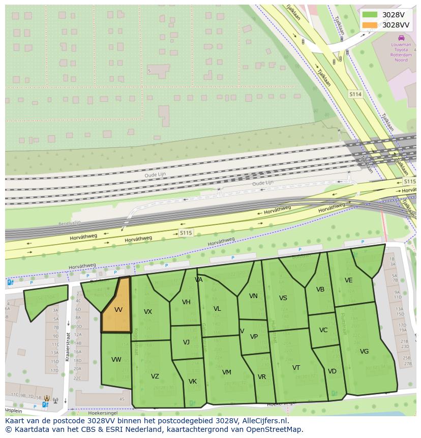 Afbeelding van het postcodegebied 3028 VV op de kaart.