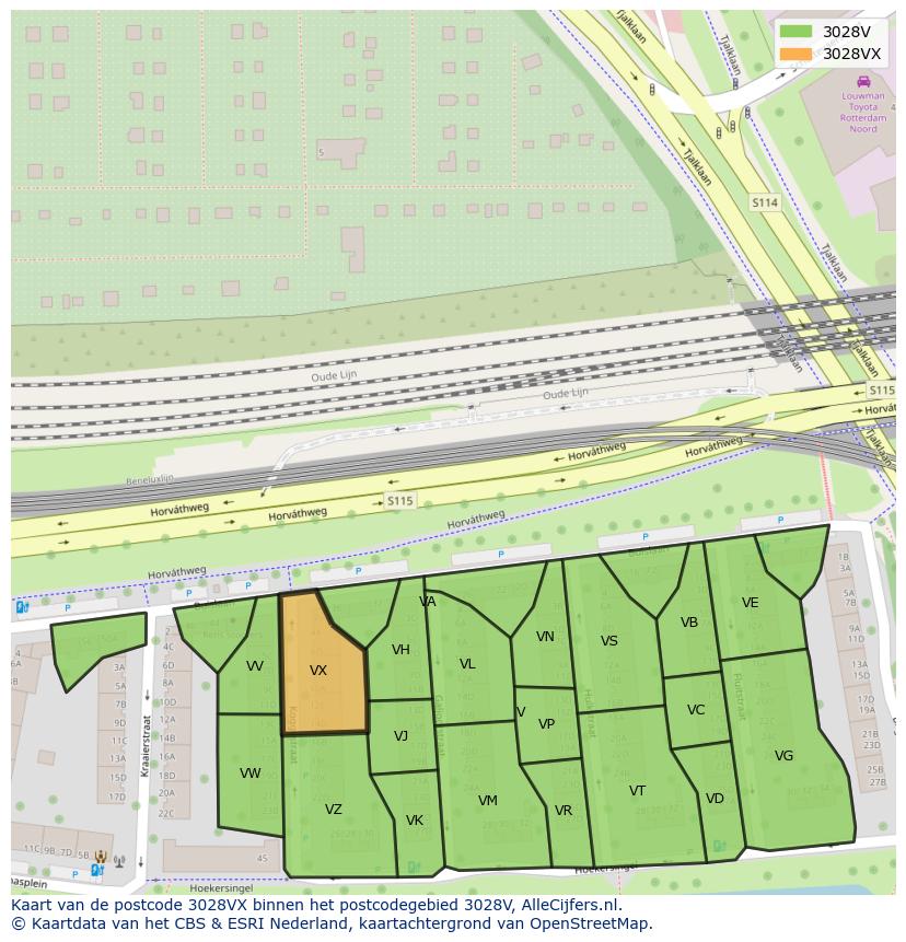 Afbeelding van het postcodegebied 3028 VX op de kaart.