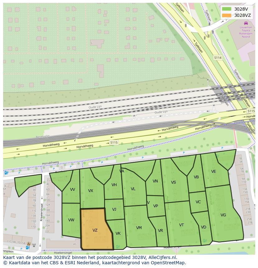 Afbeelding van het postcodegebied 3028 VZ op de kaart.