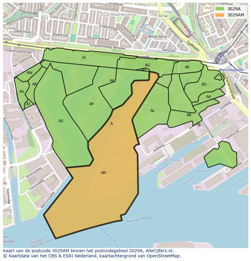 Afbeelding van het postcodegebied 3029 AM op de kaart.
