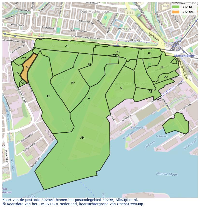 Afbeelding van het postcodegebied 3029 AR op de kaart.
