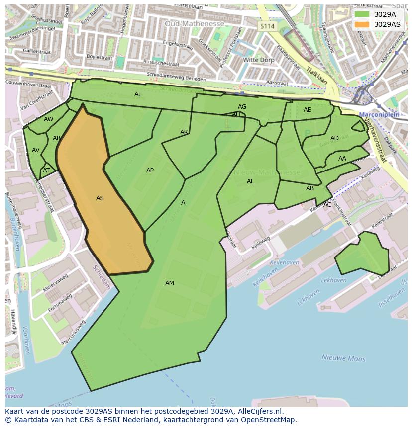 Afbeelding van het postcodegebied 3029 AS op de kaart.