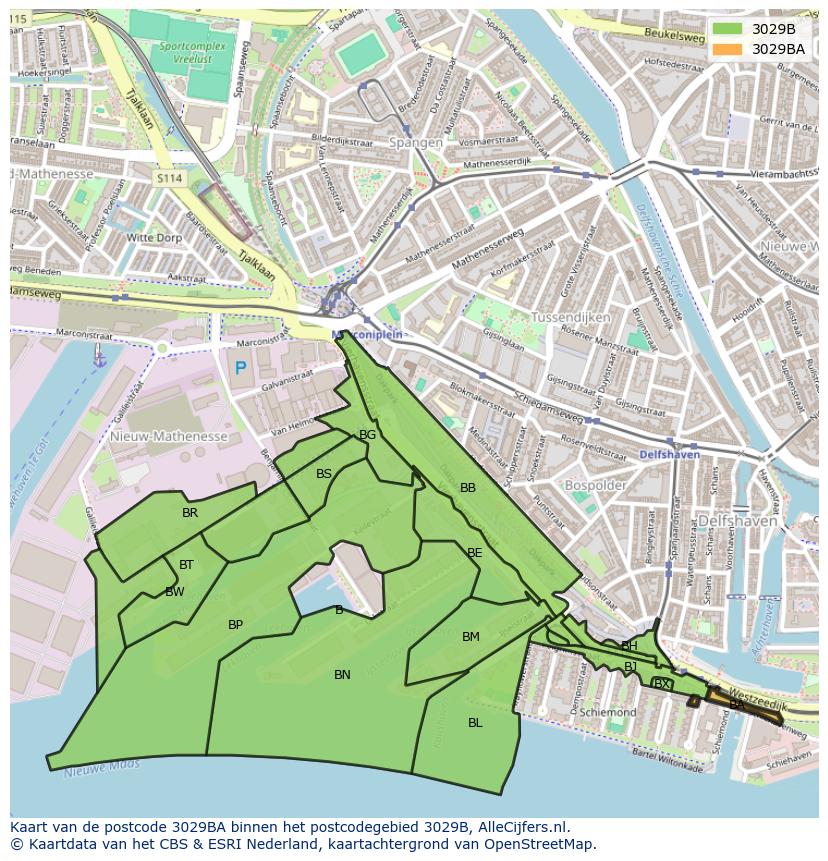 Afbeelding van het postcodegebied 3029 BA op de kaart.
