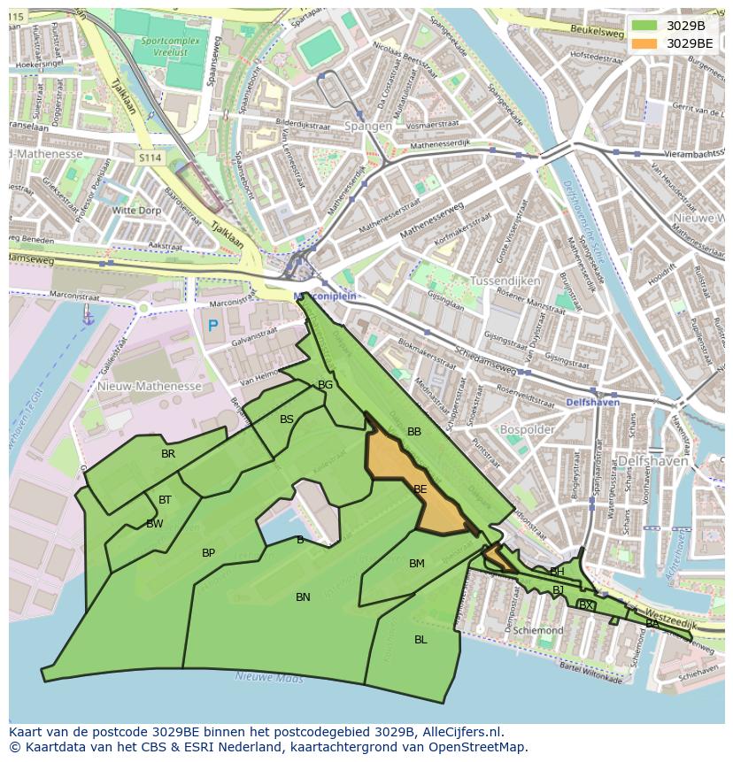 Afbeelding van het postcodegebied 3029 BE op de kaart.