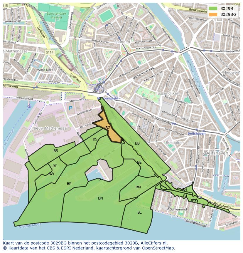 Afbeelding van het postcodegebied 3029 BG op de kaart.