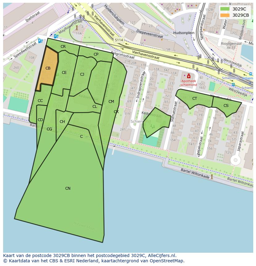 Afbeelding van het postcodegebied 3029 CB op de kaart.