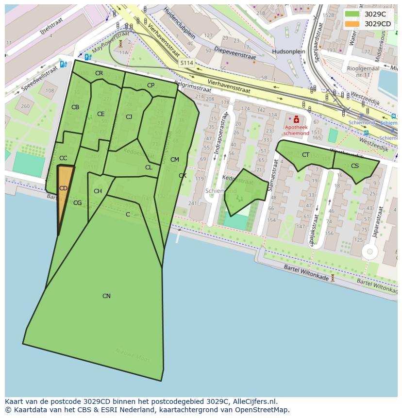 Afbeelding van het postcodegebied 3029 CD op de kaart.