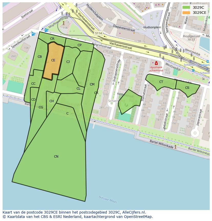 Afbeelding van het postcodegebied 3029 CE op de kaart.