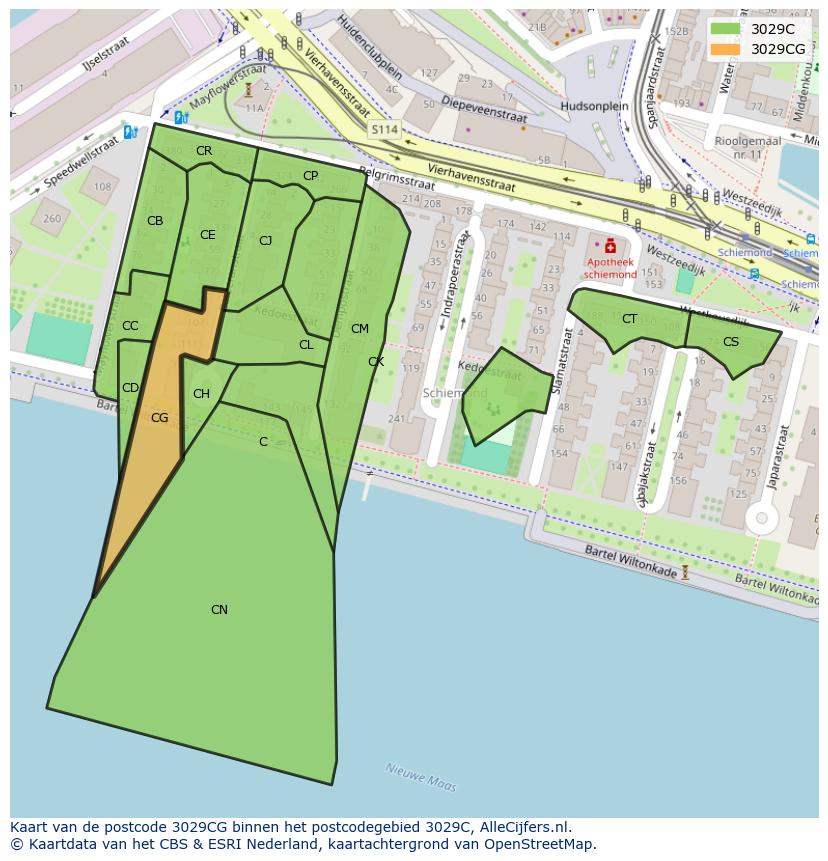 Afbeelding van het postcodegebied 3029 CG op de kaart.