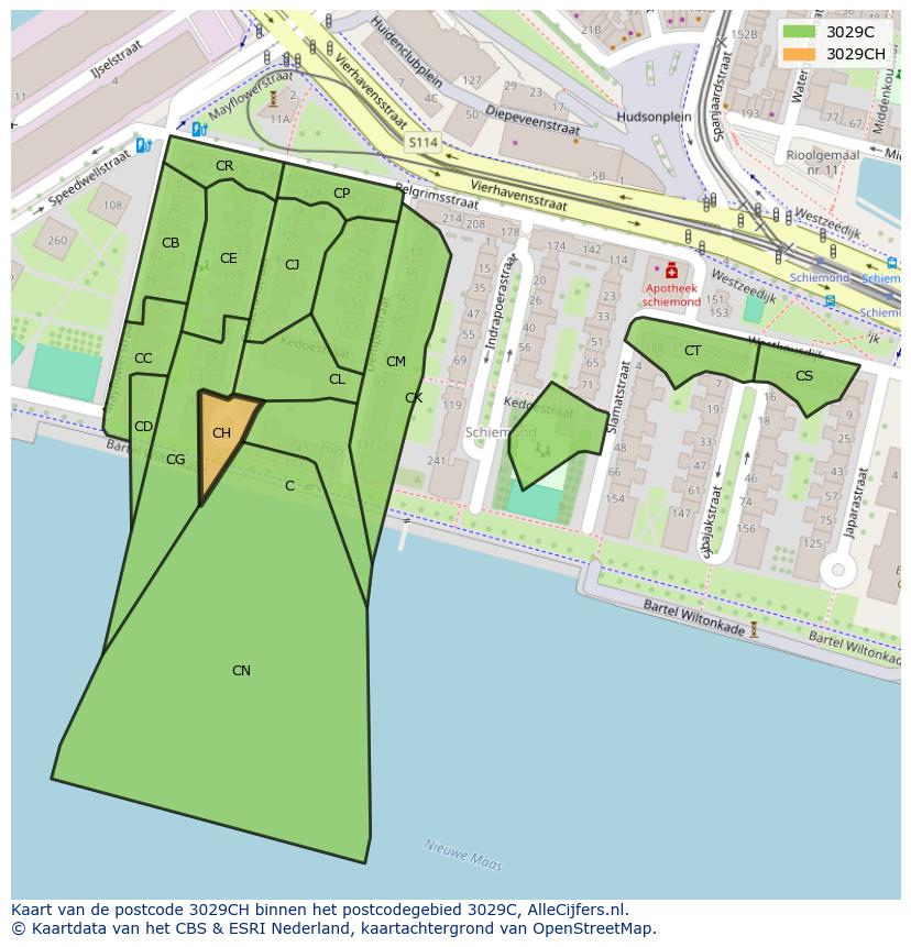 Afbeelding van het postcodegebied 3029 CH op de kaart.