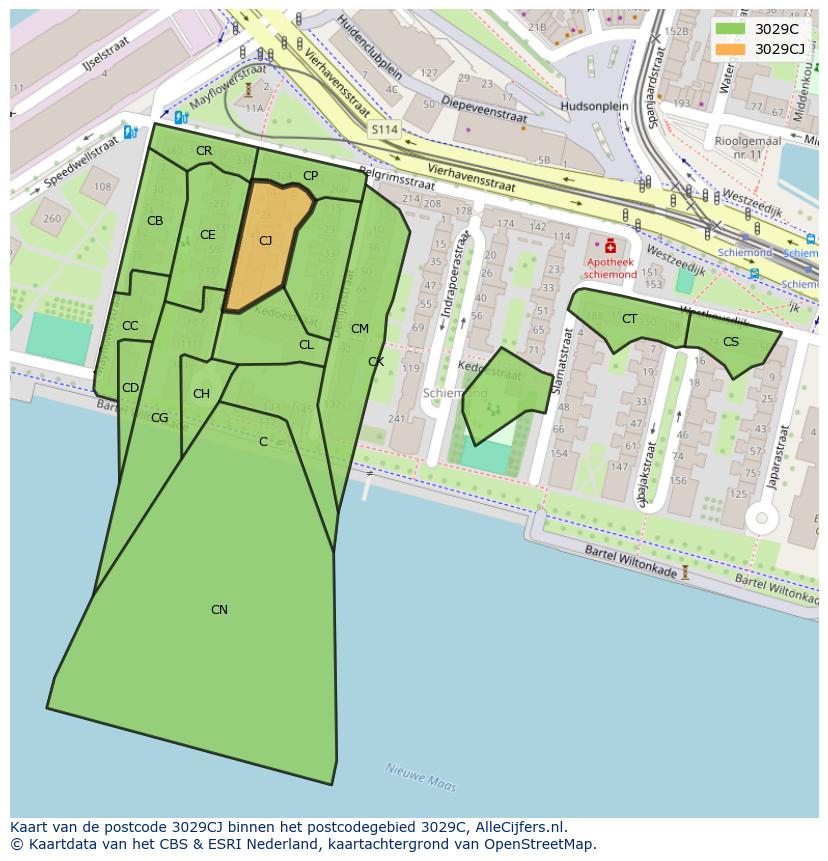 Afbeelding van het postcodegebied 3029 CJ op de kaart.