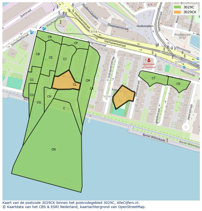Afbeelding van het postcodegebied 3029 CK op de kaart.