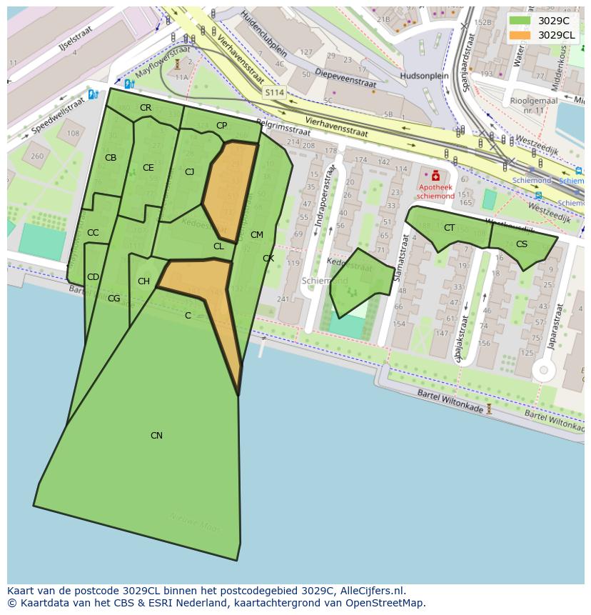 Afbeelding van het postcodegebied 3029 CL op de kaart.