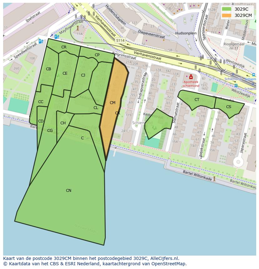 Afbeelding van het postcodegebied 3029 CM op de kaart.