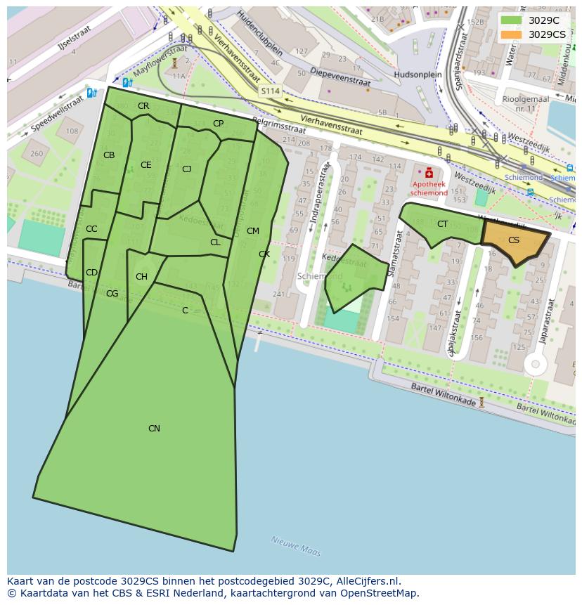 Afbeelding van het postcodegebied 3029 CS op de kaart.