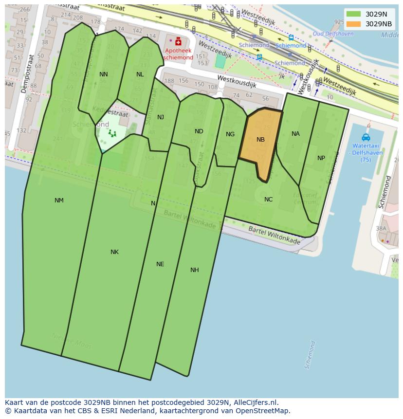 Afbeelding van het postcodegebied 3029 NB op de kaart.
