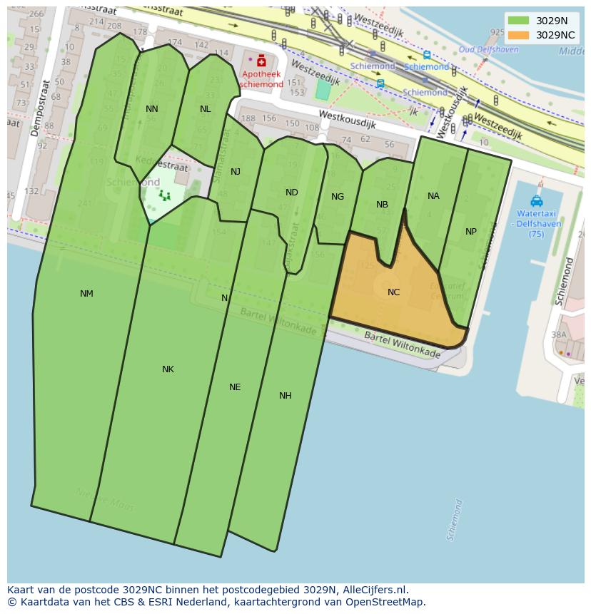 Afbeelding van het postcodegebied 3029 NC op de kaart.