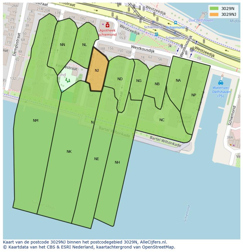 Afbeelding van het postcodegebied 3029 NJ op de kaart.