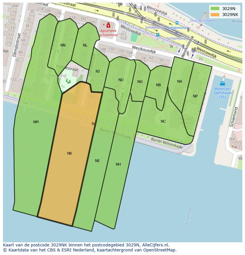 Afbeelding van het postcodegebied 3029 NK op de kaart.