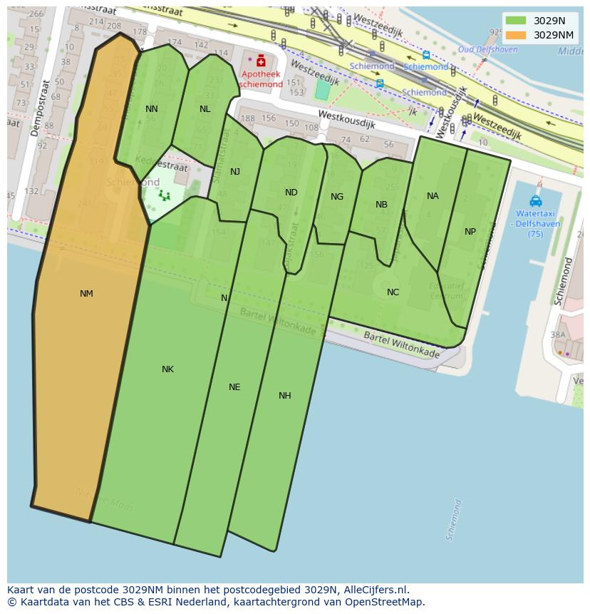 Afbeelding van het postcodegebied 3029 NM op de kaart.