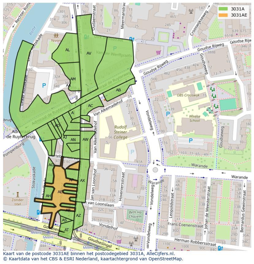 Afbeelding van het postcodegebied 3031 AE op de kaart.