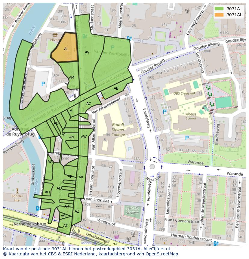Afbeelding van het postcodegebied 3031 AL op de kaart.