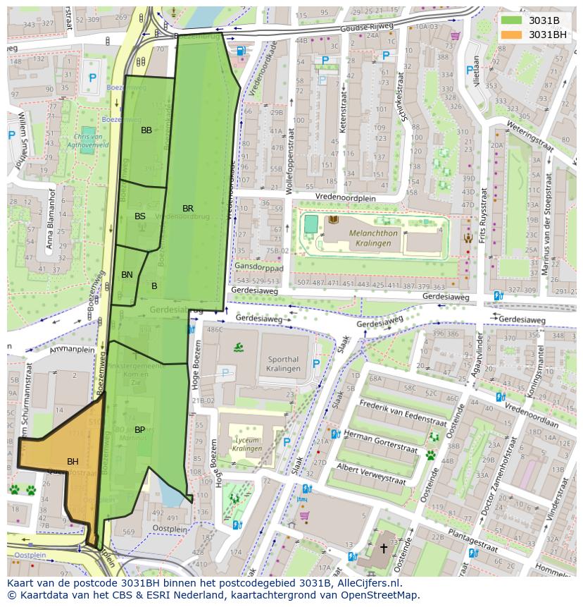Afbeelding van het postcodegebied 3031 BH op de kaart.