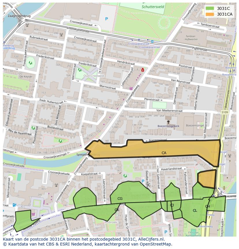 Afbeelding van het postcodegebied 3031 CA op de kaart.