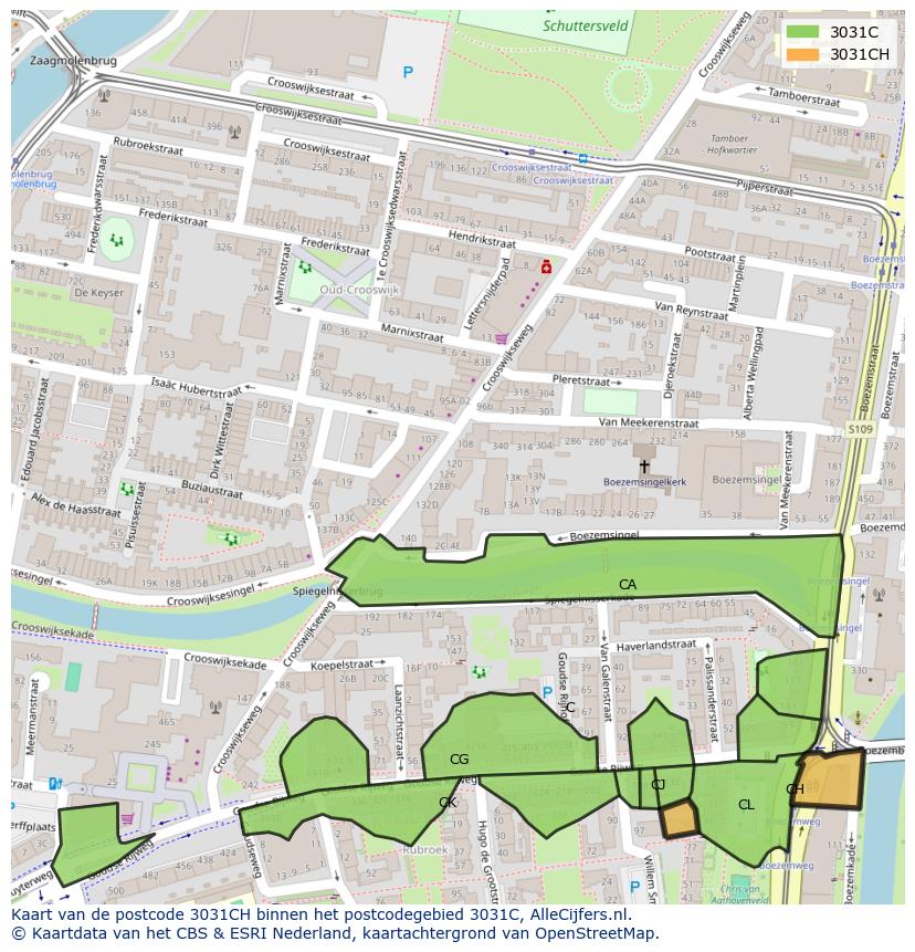 Afbeelding van het postcodegebied 3031 CH op de kaart.