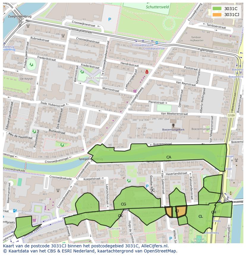 Afbeelding van het postcodegebied 3031 CJ op de kaart.