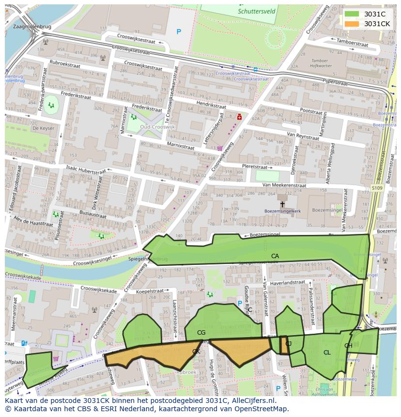 Afbeelding van het postcodegebied 3031 CK op de kaart.