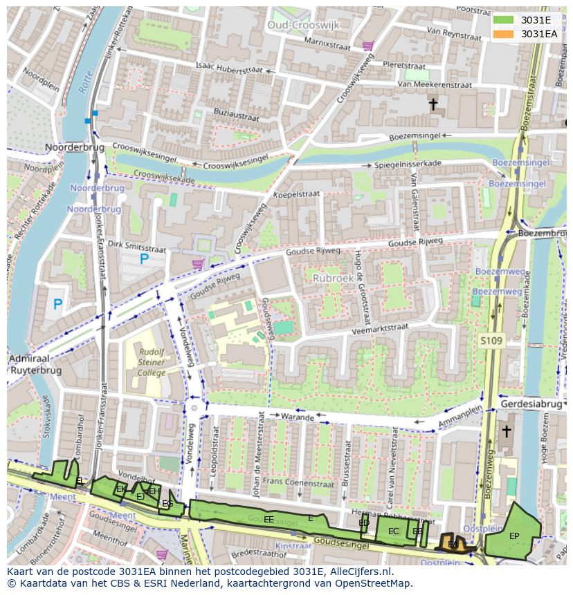 Afbeelding van het postcodegebied 3031 EA op de kaart.