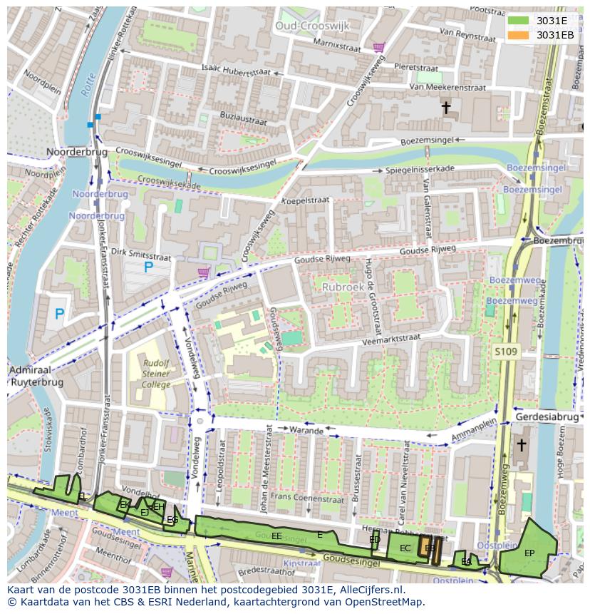 Afbeelding van het postcodegebied 3031 EB op de kaart.
