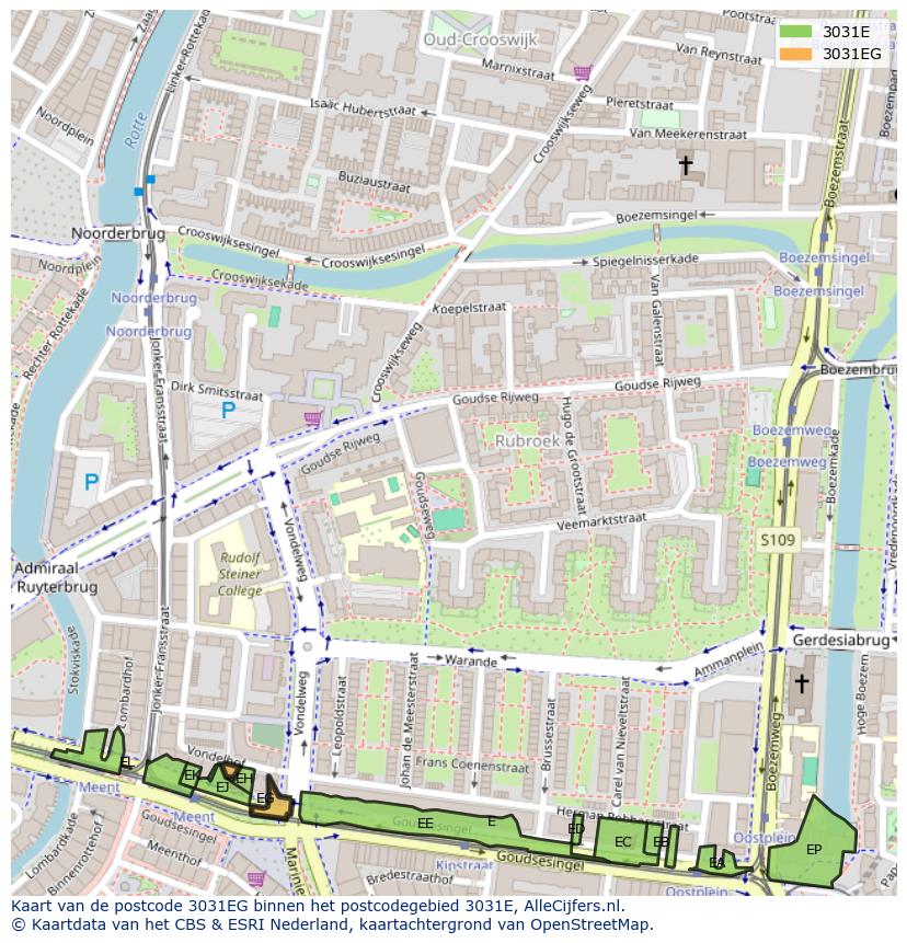 Afbeelding van het postcodegebied 3031 EG op de kaart.