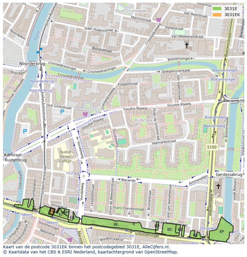 Afbeelding van het postcodegebied 3031 EK op de kaart.