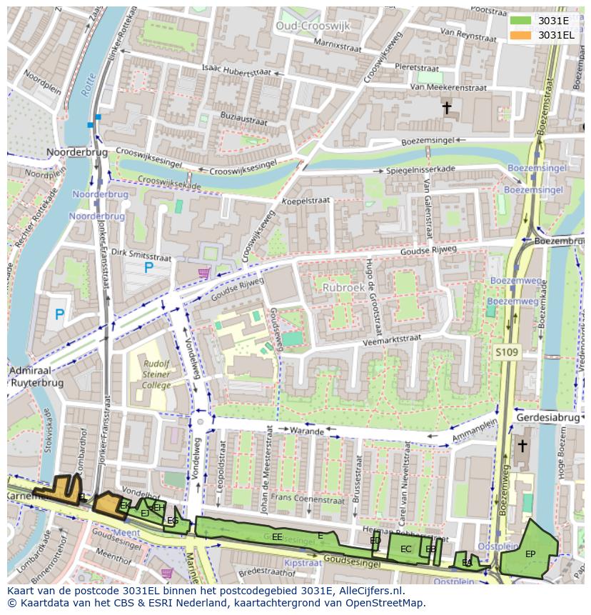Afbeelding van het postcodegebied 3031 EL op de kaart.